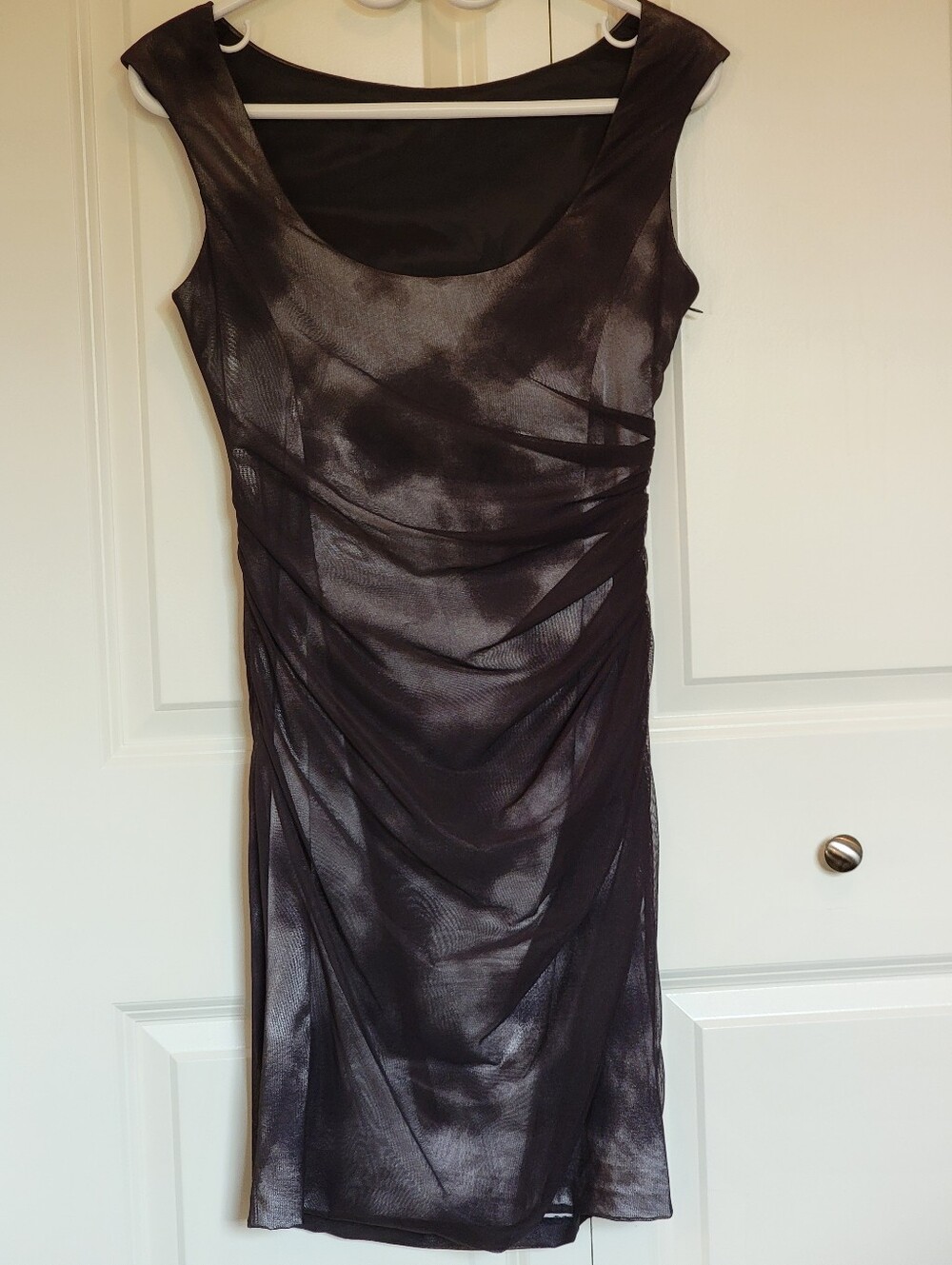 Maggy London Shimmery Black Ruched Midi Dress